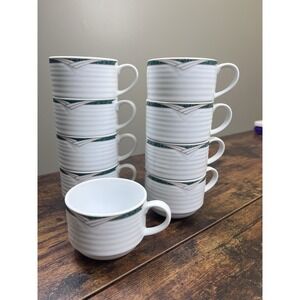 Lot Of 9 Contemporary Noritake Tea Cups Arctic Green Ribbed Very Nice